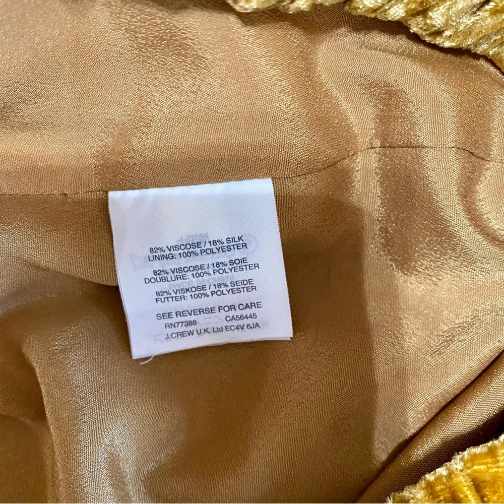 J Crew Crushed Velvet Skirt Midi Straight Gold Yellow Size Small